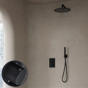 Saniclear Nero Curved inbouw regendouche met 20cm hoofddouche en muurarm zwart mat - Loodgieter in hengelo
