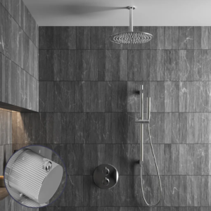 Saniclear Talpa Stripes inbouw regendouche rond met 20cm hoofddouche, plafondarm en glijstang chroom - Loodgieter in hengelo