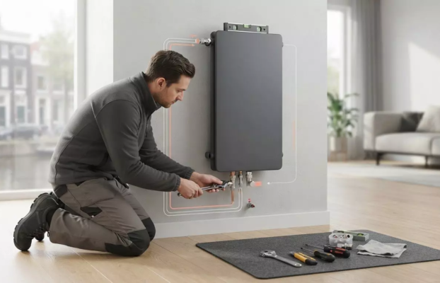 Verticale designradiator monteren en aansluiten via de onderzijde