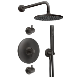 Xenz Duero - High flow douche inbouwset (thermostatisch), met 2 stopkranen, zwart mat - Loodgieter in hengelo
