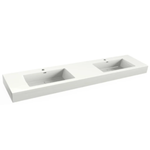 Xenz Solid Surface Blad 200x45 met 2 wastafels gecentr. met overloopgat+afvoerplug,1 kraangat, mat wit kopen? | - Loodgieter in hengelo