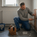 Tijdens de verbouwing loopt de loodgieter alle waterleidingen na.